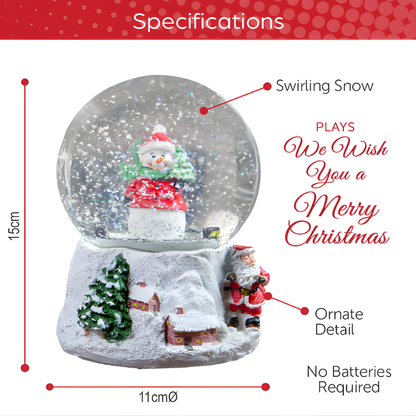 The Christmas Workshop 84410 Musical Snow Globe/Snowman Festive Decoration/Wind Up & Play / 11cm x 10cm x 15cm