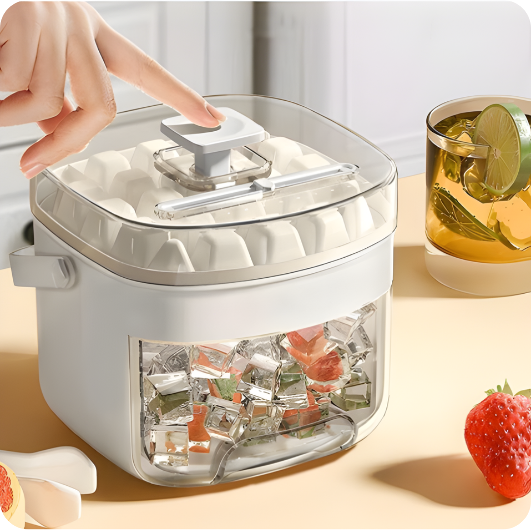 Large Capacity Ice Cube Maker Bin with Press-Release Lid