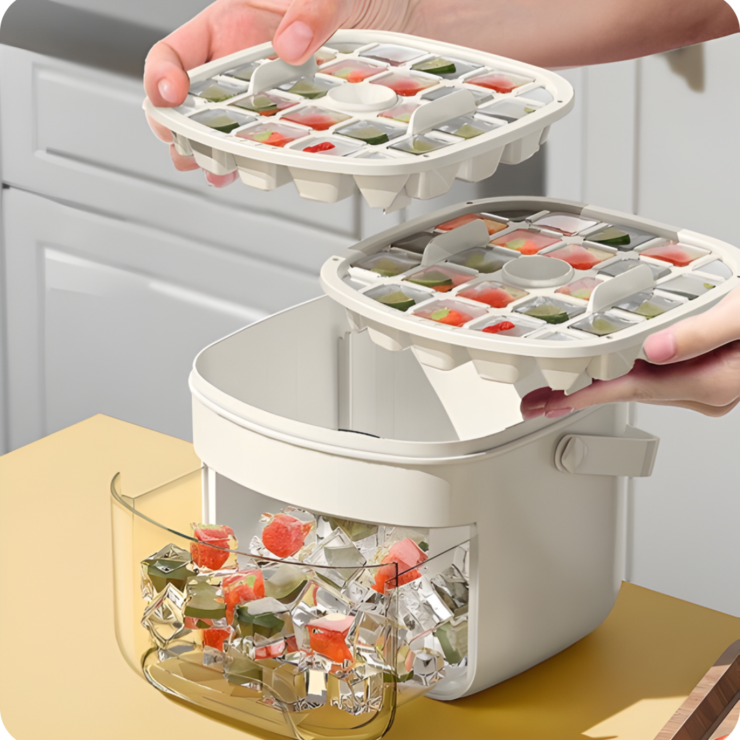 Large Capacity Ice Cube Maker Bin with Press-Release Lid