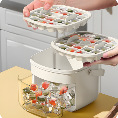 Large Capacity Ice Cube Maker Bin with Press-Release Lid