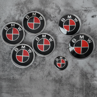 7-Piece BMW Carbon Grey Emblem Badge Set (Bonnet, Boot, Wheels, Steering) 82mm, 74mm, 56mm, 45mm