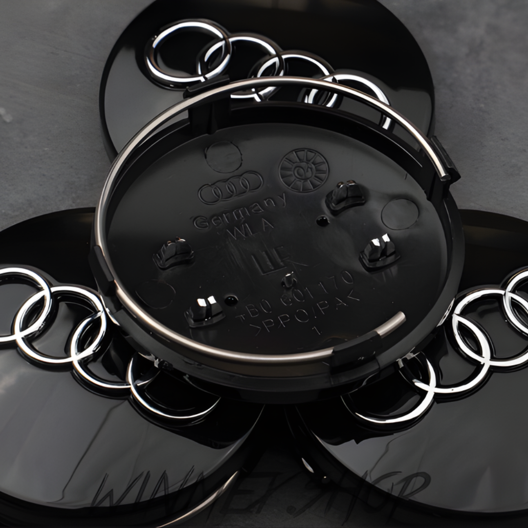 4x Black 68mm Audi Wheel Center Caps - Durable ABS, Weatherproof, Fits Most Audi Models