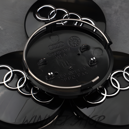 4x Black 68mm Audi Wheel Center Caps - Durable ABS, Weatherproof, Fits Most Audi Models