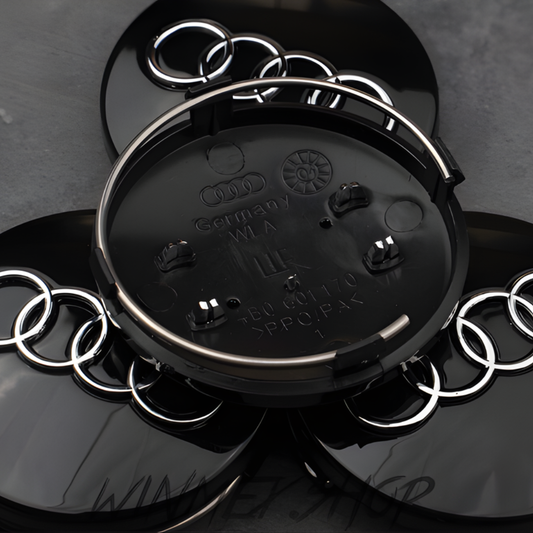 4x Black 68mm Audi Wheel Center Caps - Durable ABS, Weatherproof, Fits Most Audi Models