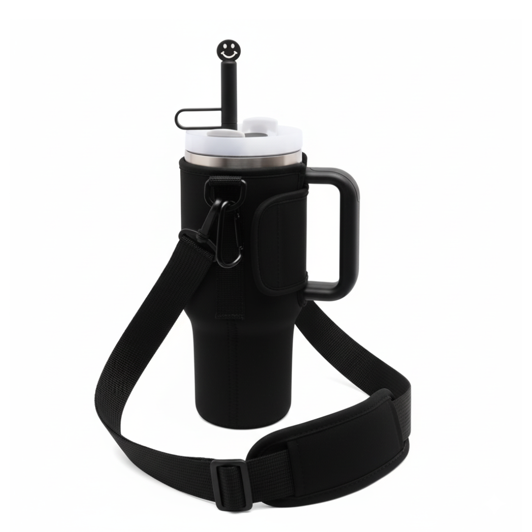 Water Bottle Carrier Bag + Straw cover Compatible with Stanley 30/40oz Tumbler with Handle & Adjustable Shoulder Strap