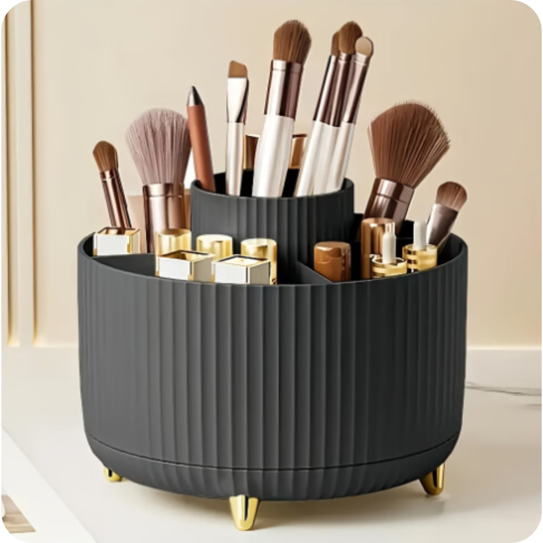 360-Degree Rotating Makeup Organizer - Multi-Compartment Holder