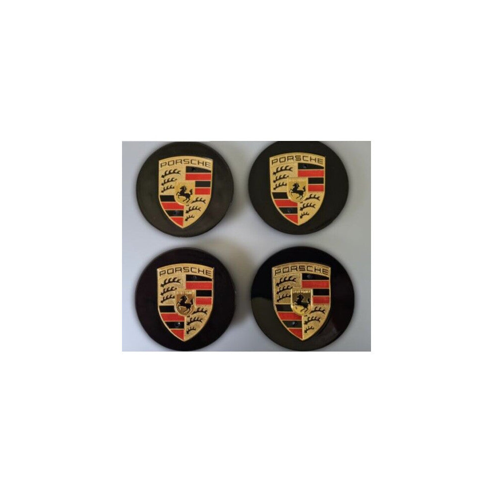 4x Porsche Wheel Centre Caps Cover 65MM Hub Badge Emblem Protector (Silver/Black)