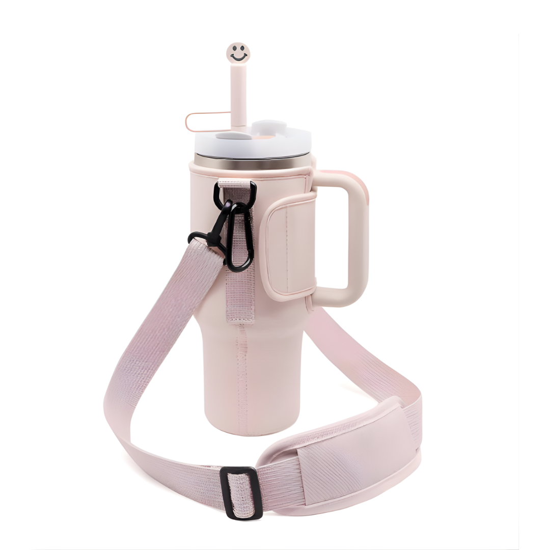 Water Bottle Carrier Bag + Straw cover Compatible with Stanley 30/40oz Tumbler with Handle & Adjustable Shoulder Strap